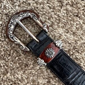 Vintage Brighton Black Leather Belt with Silver and Brown Details